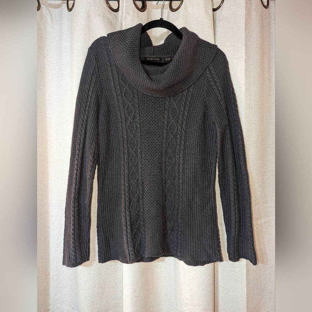 Deep Blue Undertone Gray Cableknit Sweater 100% Cotton